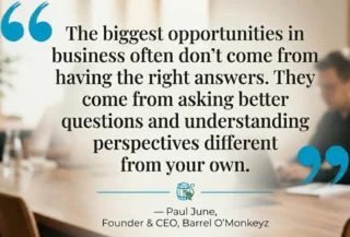 The best #business decisions start with seeing through someone else's lens.
Learn more about what we do at Barrel O'Monkeyz👉https://barrelomonkeyz.com

#BusinessLeadership #PerspectiveTaking #DecisionMaking #OrganizationalAlignment #MarketingStrategy #PaulJune